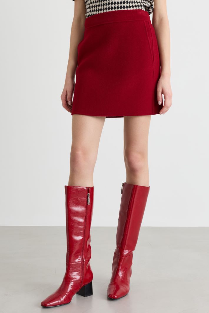 Double-Faced Wool Skirt - RED - Intrend - 2