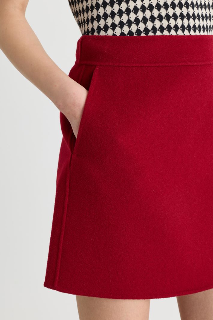 Double-Faced Wool Skirt - RED - Intrend - 3