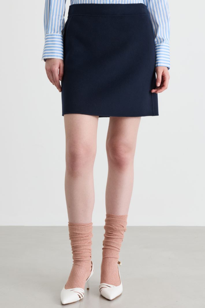 Double-Faced Wool Skirt - BLUE - Intrend - 2