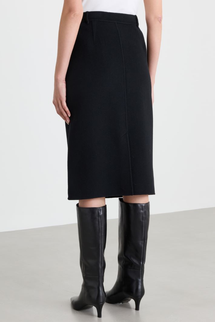 Wool Drap Pencil Skirt - BLACK - Intrend - 4
