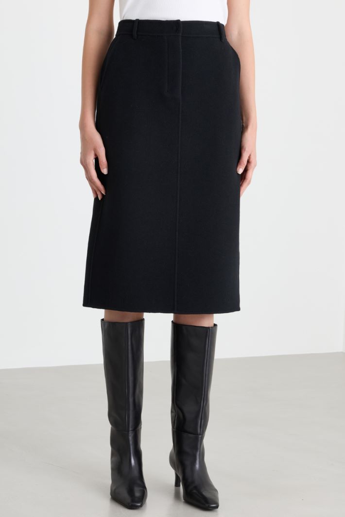 Wool Drap Pencil Skirt - BLACK - Intrend - 2