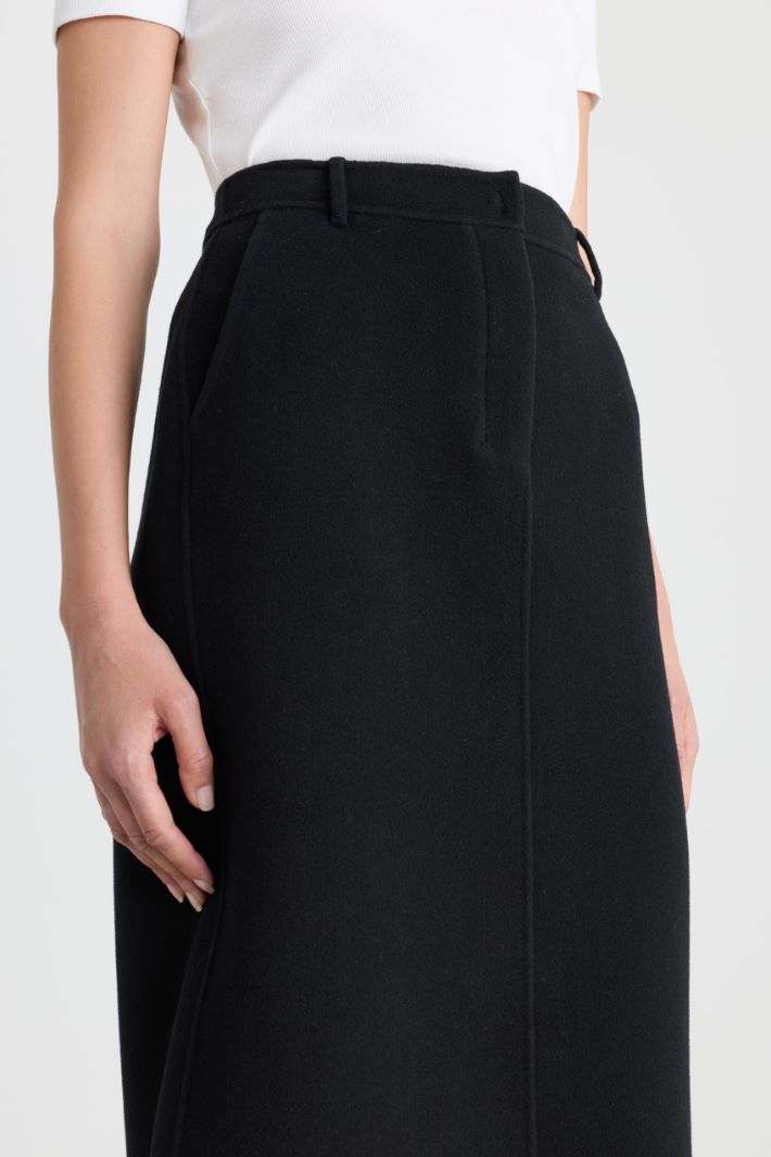 Wool Drap Pencil Skirt - BLACK - Intrend - 3