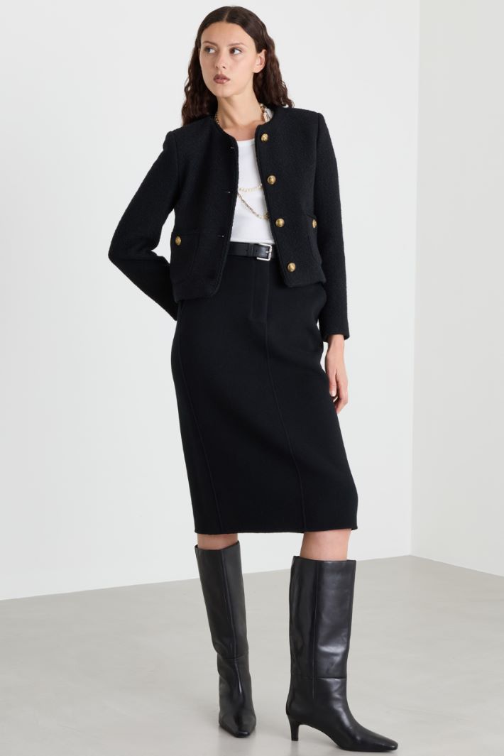 Wool Drap Pencil Skirt - BLACK - Intrend