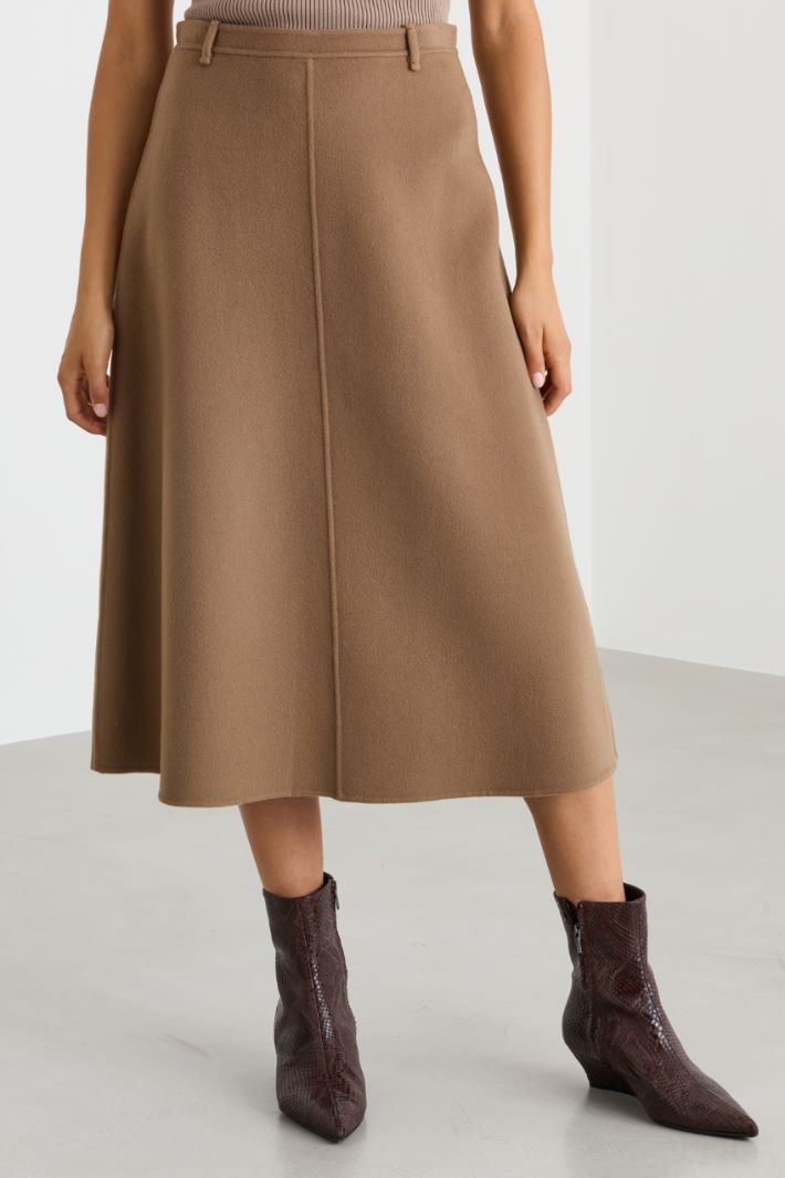Flared Double-Faced Wool Skirt - CAMEL - Intrend - 2