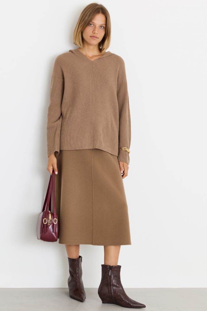 Flared Double-Faced Wool Skirt - CAMEL - Intrend