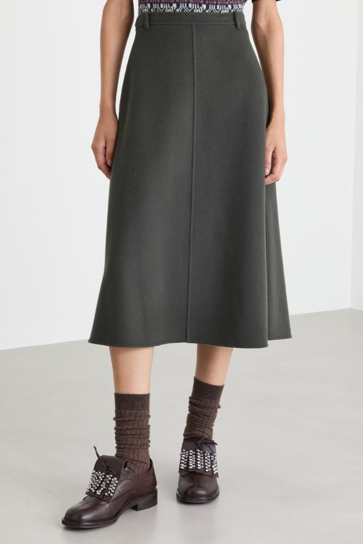 Flared Double-Faced Wool Skirt - GREY - Intrend - 2