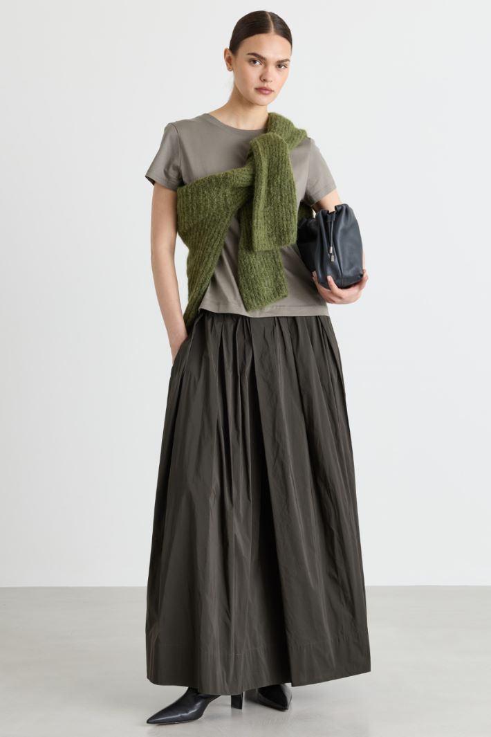Flared microfaille skirt - GREEN - Intrend