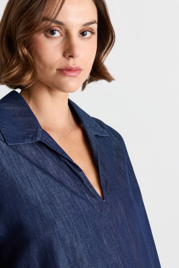 Camicia con scollo a V - BLU - Intrend - 3