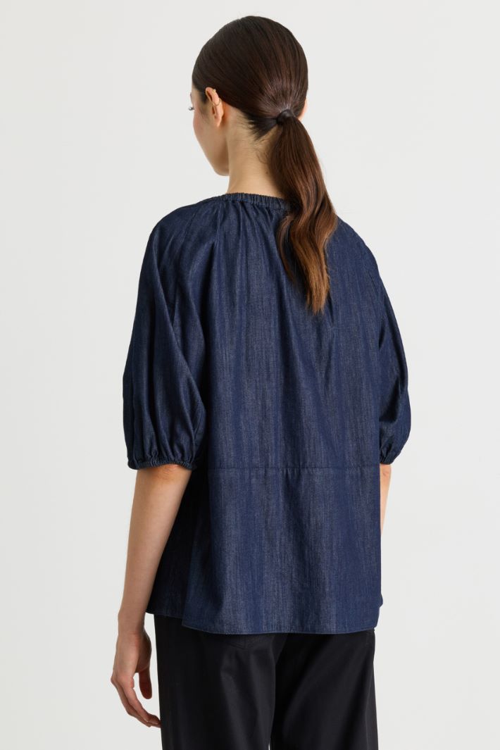 Balloon-sleeve blouse - BLUE - Intrend - 4
