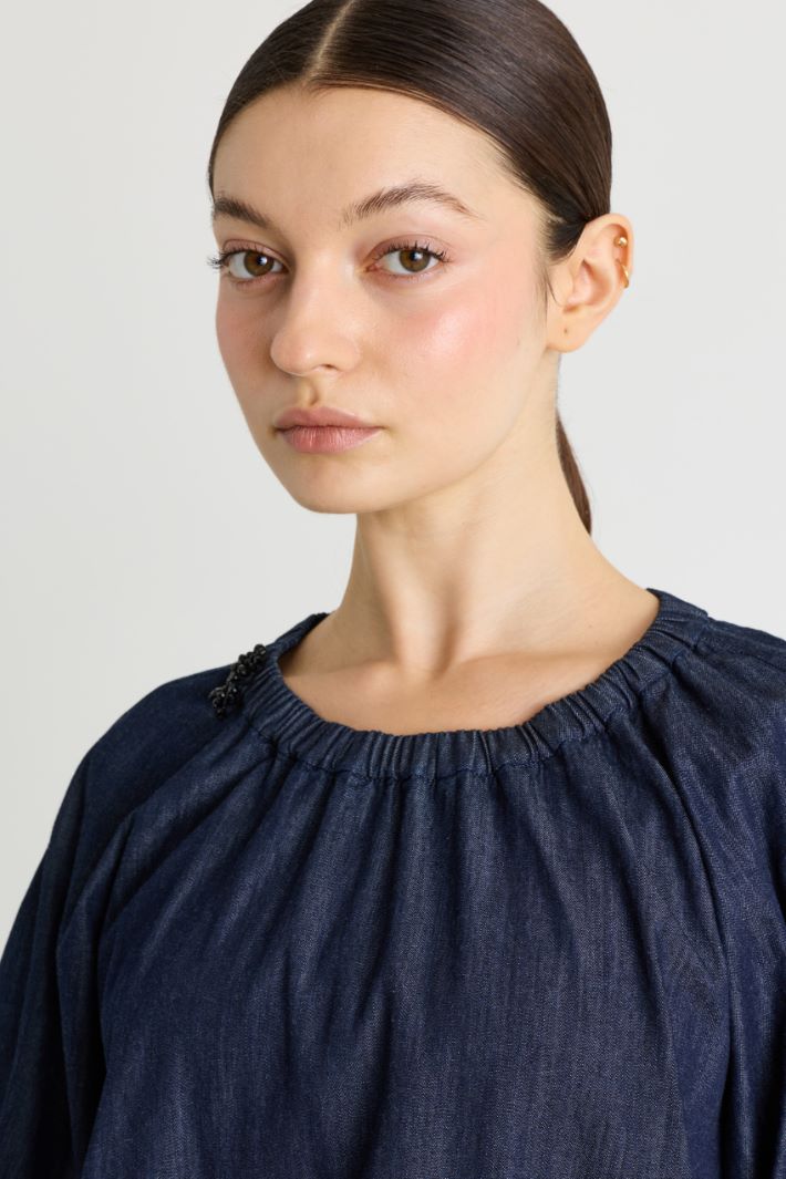 Balloon-sleeve blouse - BLUE - Intrend - 3