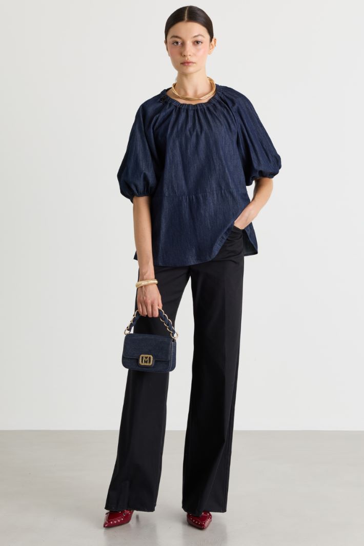 Balloon-sleeve blouse - BLUE - Intrend