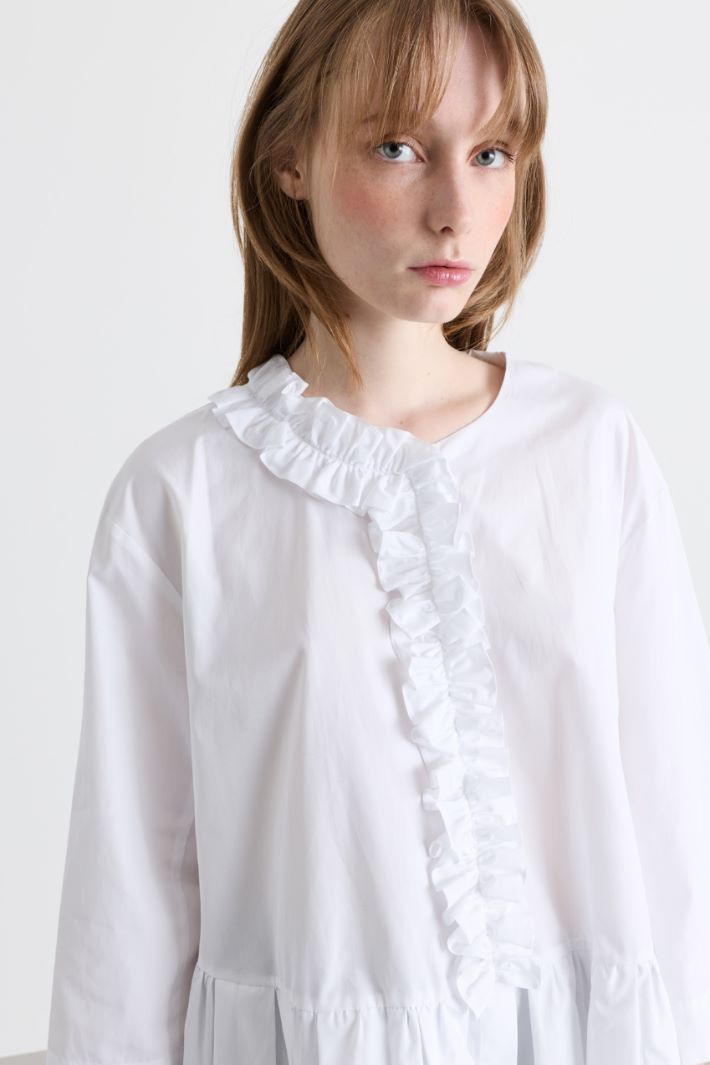 Camicia con balza e ruches - BIANCO - Intrend - 3