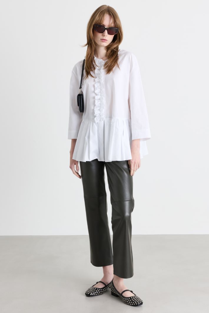 Camicia con balza e ruches - BIANCO - Intrend