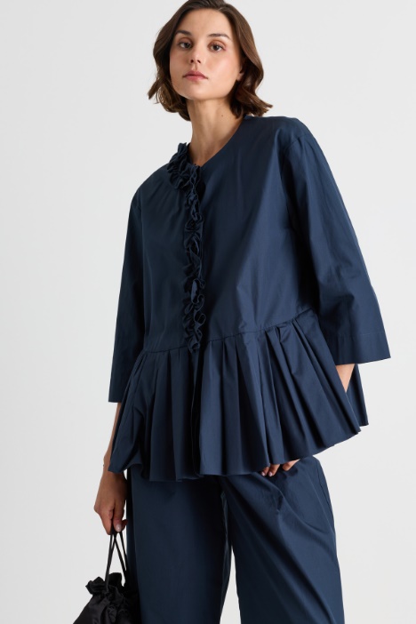 Poplin Shirt with Ruffle and Frill Hem - Intrend