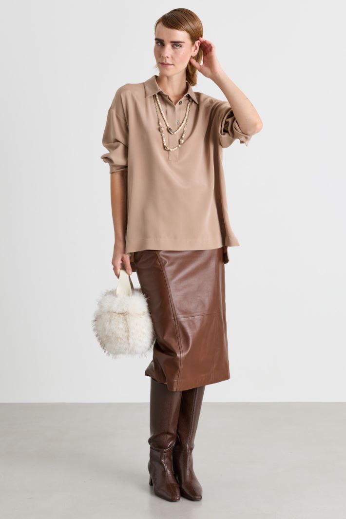 Crepe de chine shirt - CAMEL - Intrend