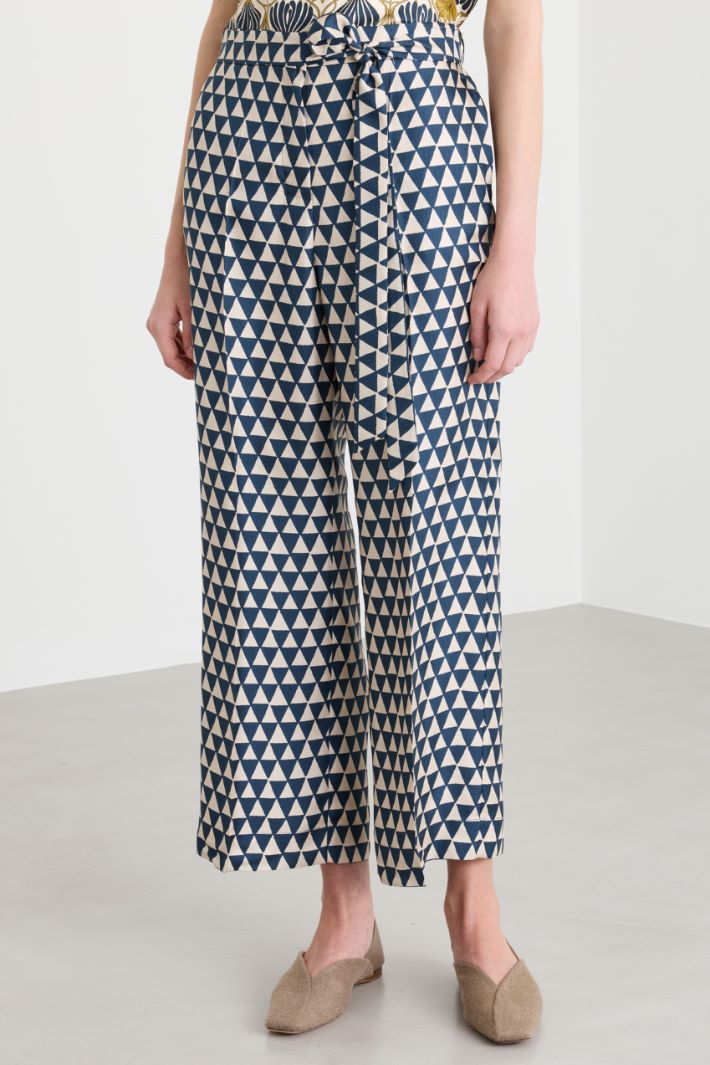 Pantalone cropped in twill - BLU BIANCO - Intrend - 2