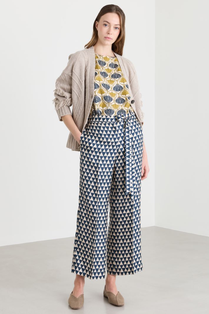Pantalone cropped in twill - BLU BIANCO - Intrend