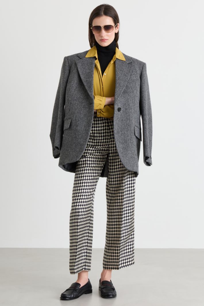 Twill trousers - BLACK WHITE - Intrend