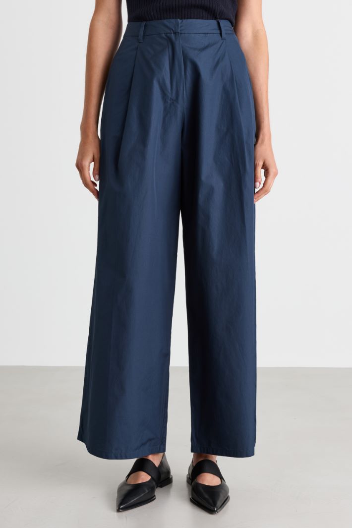 Wide-leg poplin trousers - BLUE - Intrend - 2