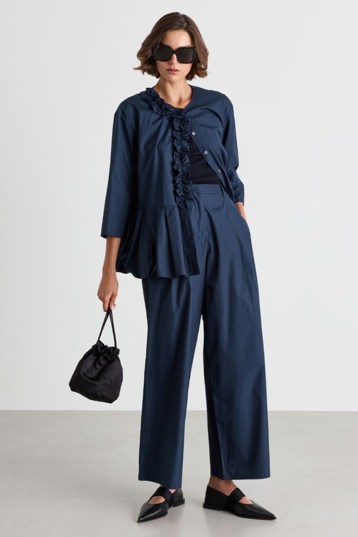 Wide-leg poplin trousers - BLUE - Intrend