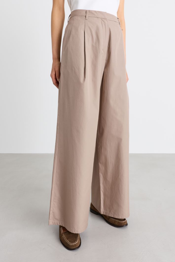 Wide-leg poplin trousers - BEIGE - Intrend - 2