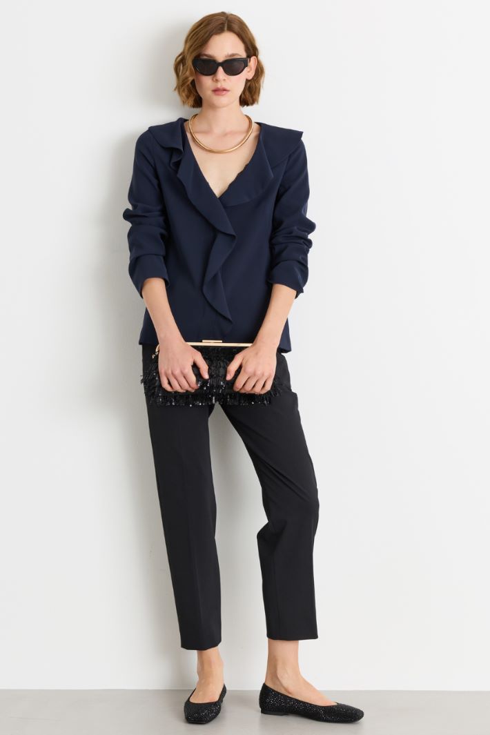 Pantalone in gabardina stretch - NERO - Intrend