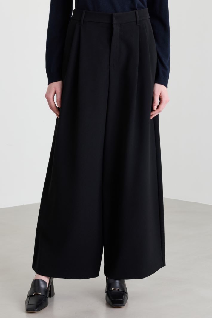 Wide-leg wool gabardine trousers - BLACK - Intrend - 2