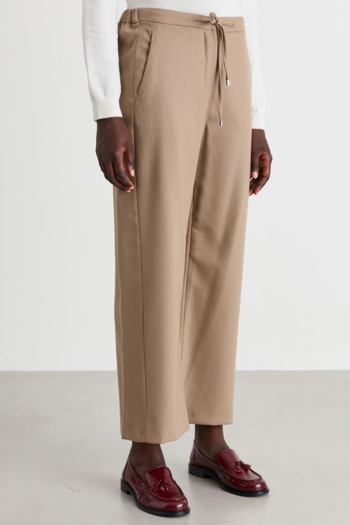 Stretch wool flannel jogging trousers - BEIGE - Intrend - 2