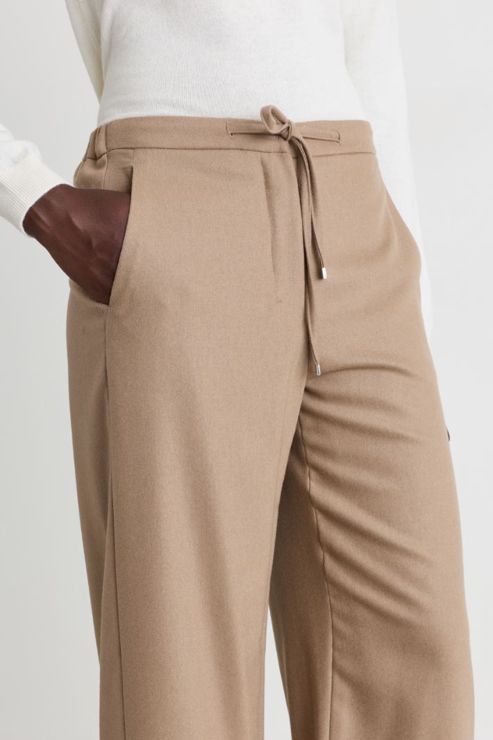 Stretch wool flannel jogging trousers - BEIGE - Intrend - 3