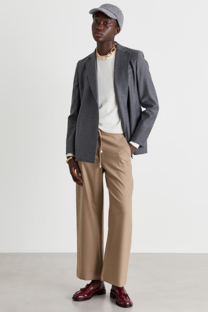 Stretch wool flannel jogging trousers - BEIGE - Intrend