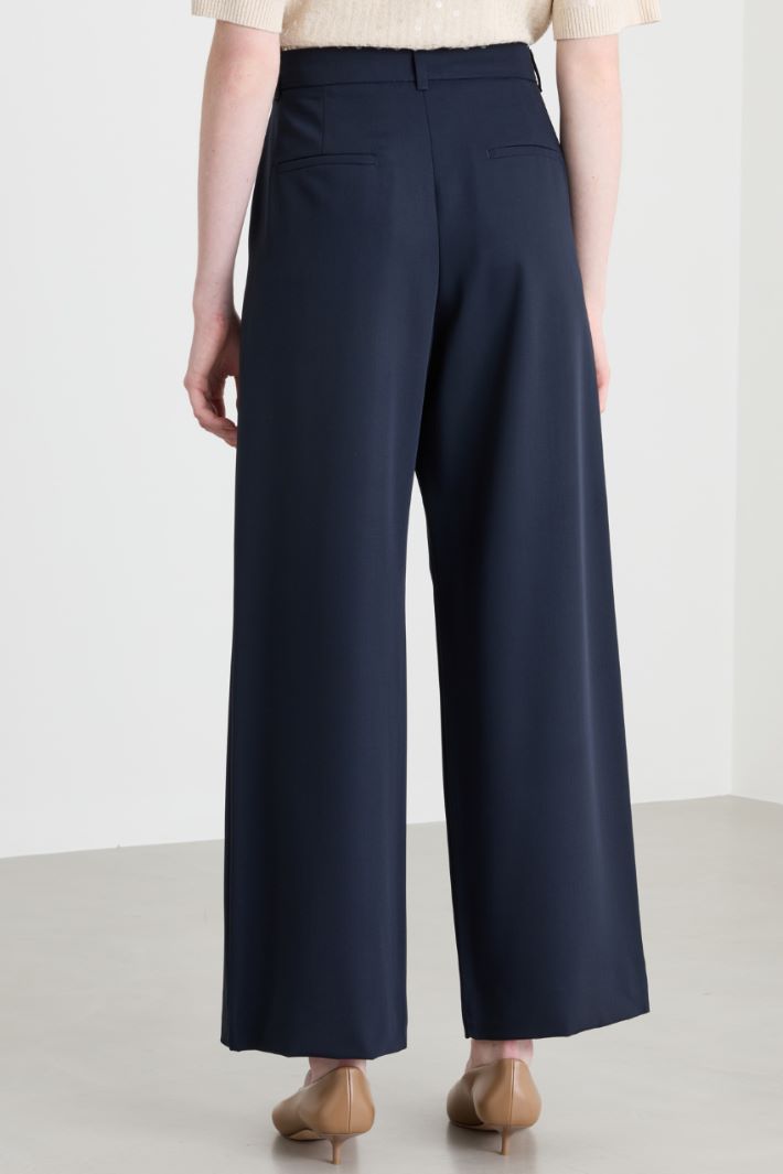 Wide leg cady trousers - BLUE - Intrend - 4