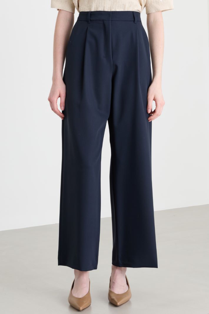 Wide leg cady trousers - BLUE - Intrend - 2