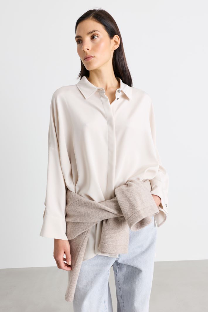 Camicia ampia in crepe de chine - BIANCO - Intrend - 2