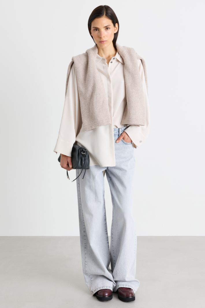 Camicia ampia in crepe de chine - BIANCO - Intrend