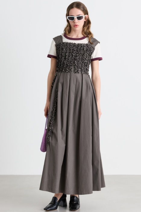 Vestido largo de popelina con bordado - Intrend