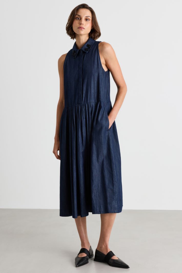 Sleeveless midi dress with jewelled appliqués - BLUE - Intrend - 2