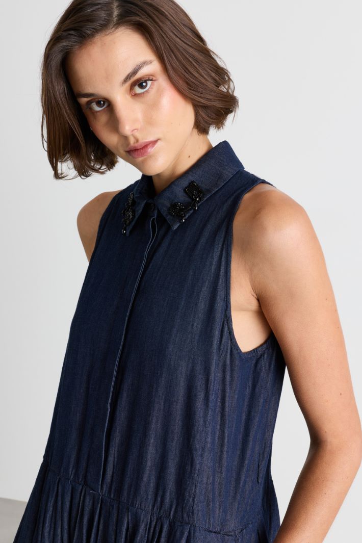 Sleeveless midi dress with jewelled appliqués - BLUE - Intrend - 3