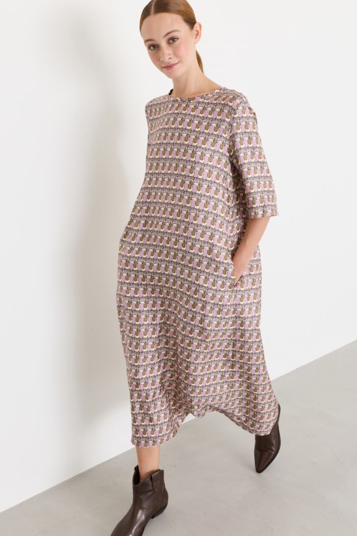 Fluid printed twill dress - PINK - Intrend - 2