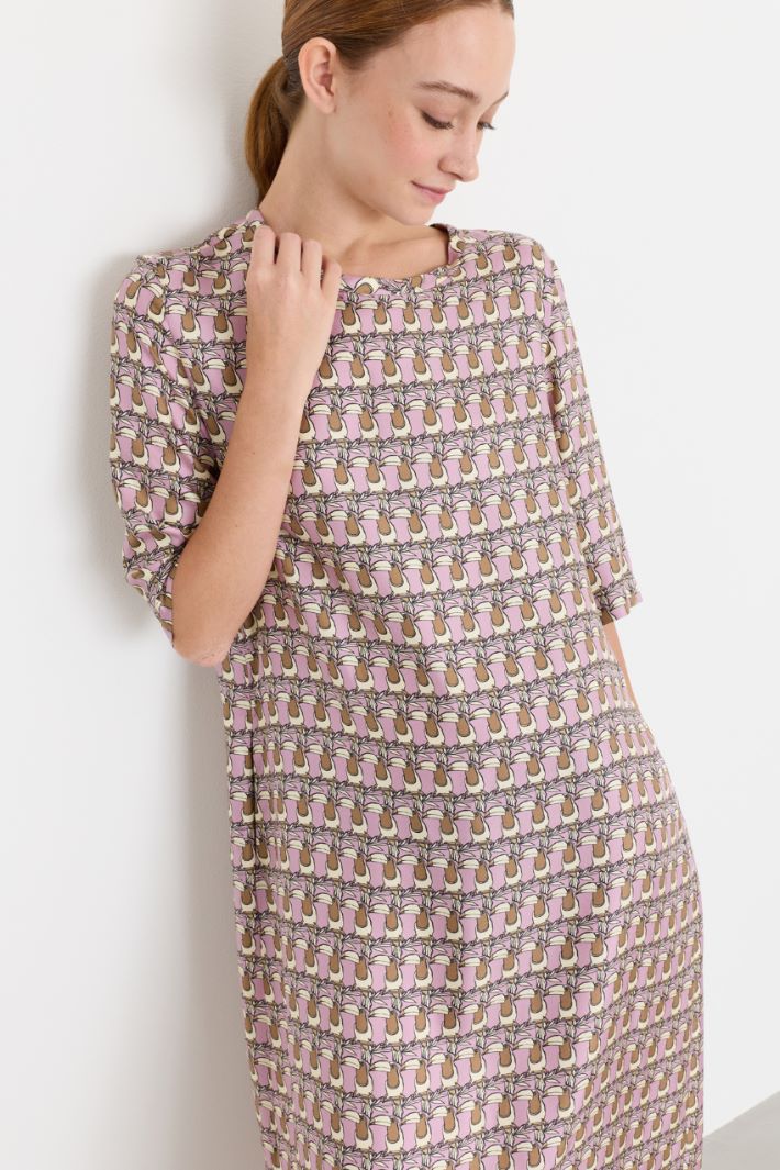 Fluid printed twill dress - PINK - Intrend - 3