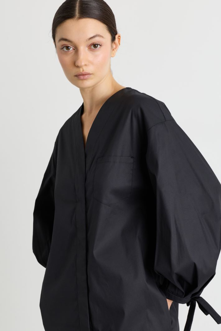 Puff-sleeve poplin dress - BLACK - Intrend - 3