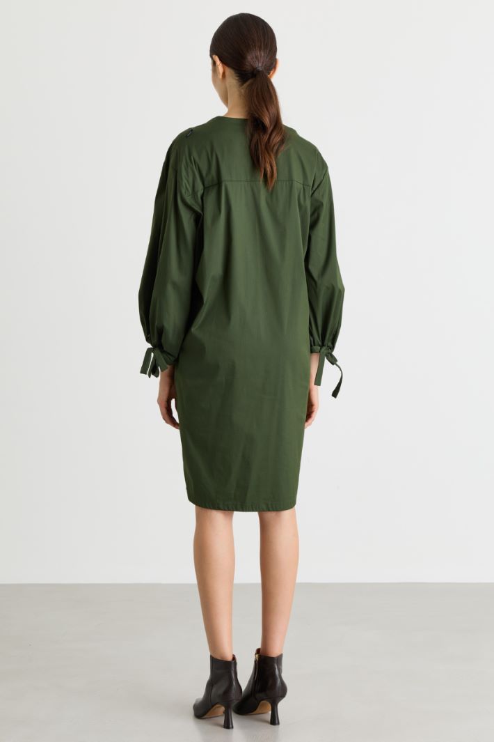 Puff-sleeve poplin dress - GREEN - Intrend - 4