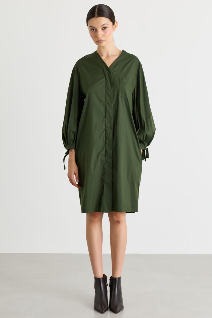 Puff-sleeve poplin dress - GREEN - Intrend - 2