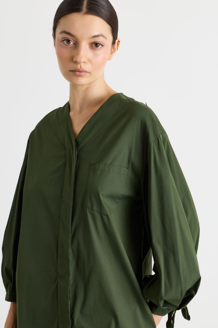 Puff-sleeve poplin dress - GREEN - Intrend - 3