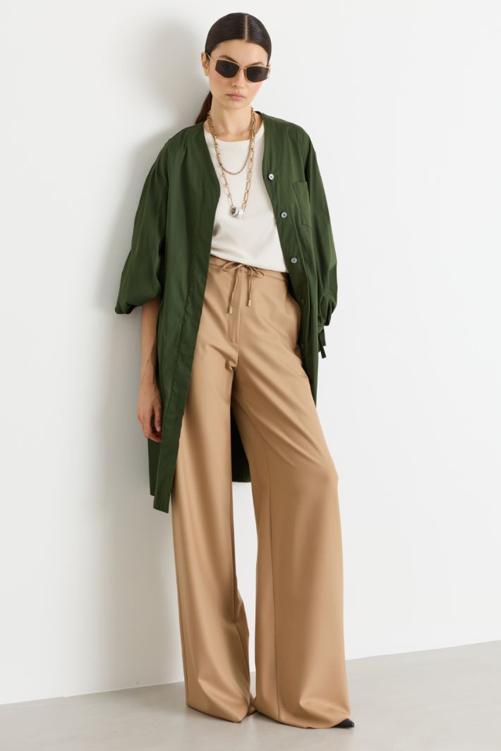 Puff-sleeve poplin dress - GREEN - Intrend