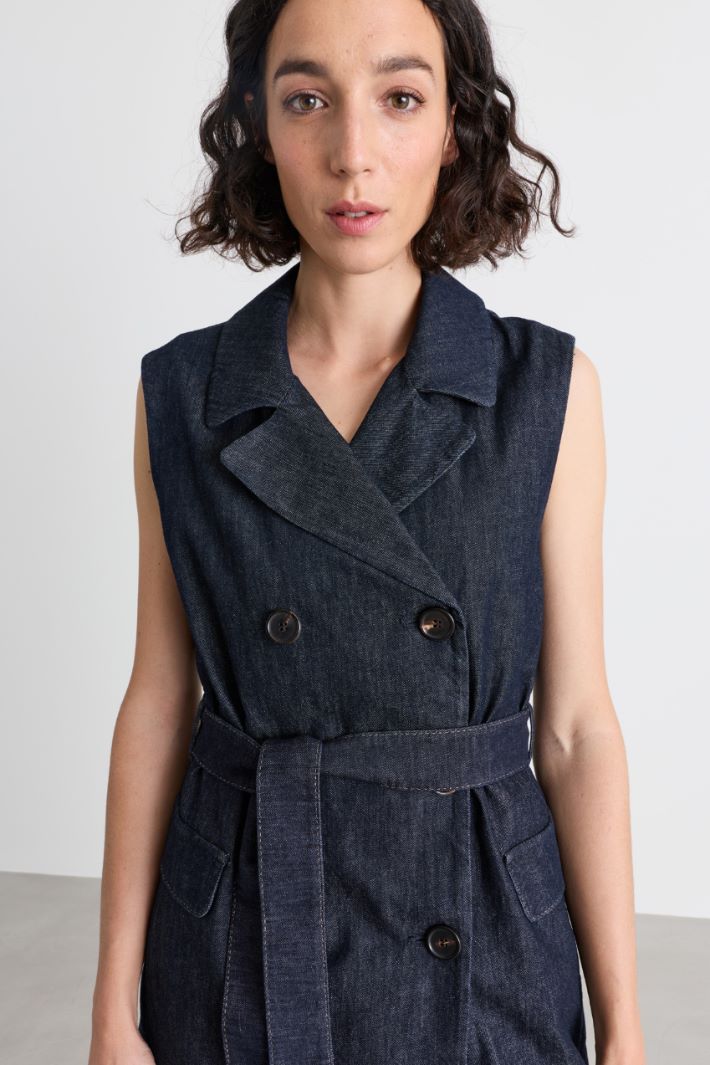 Sleeveless double-breasted dress - BLUE - Intrend - 3