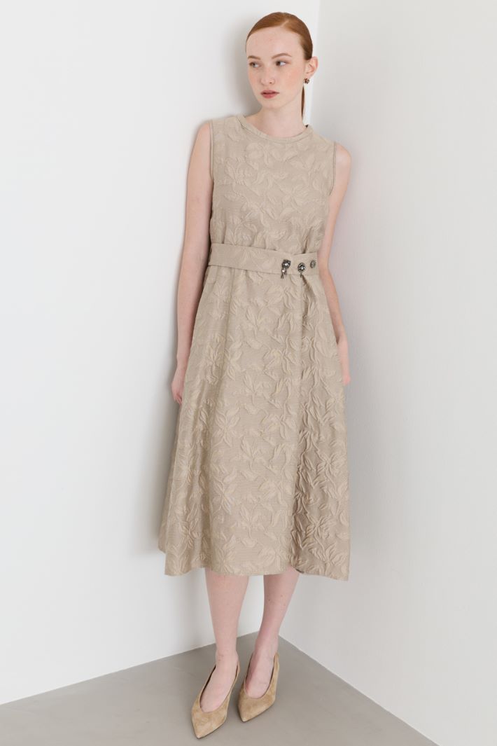 Belted jacquard dress - BEIGE - Intrend - 2