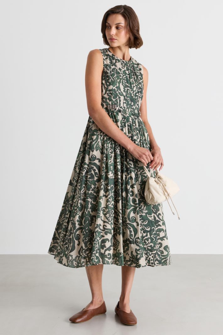 Printed Voile Dress - GREEN - Intrend