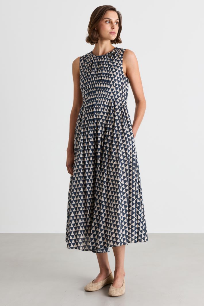 Printed voile midi dress - BLUE WHITE - Intrend - 2