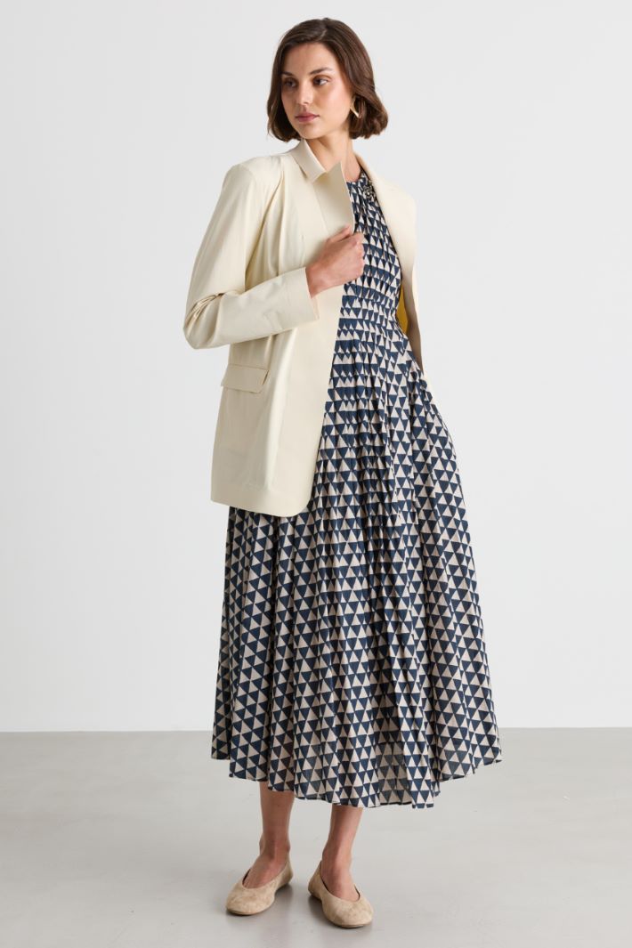 Printed voile midi dress - BLUE WHITE - Intrend