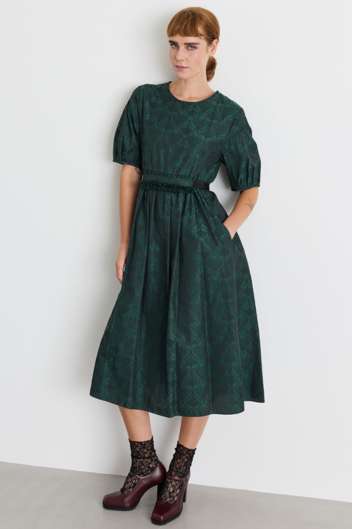 Jacquard puff-sleeve dress - GREEN - Intrend - 2